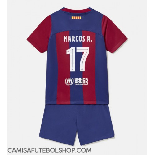 Camisa de time de futebol Barcelona Marcos Alonso #17 Replicas 1º Equipamento Infantil 2023-24 Manga Curta (+ Calças curtas)